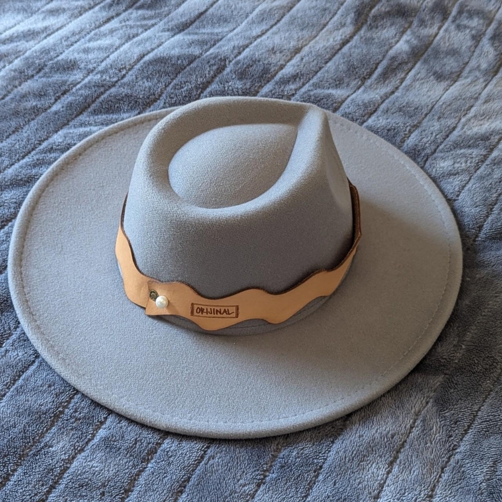 Orijinal Woodley Gray Vegan Hat With Brown Trim Sedona / Western Style